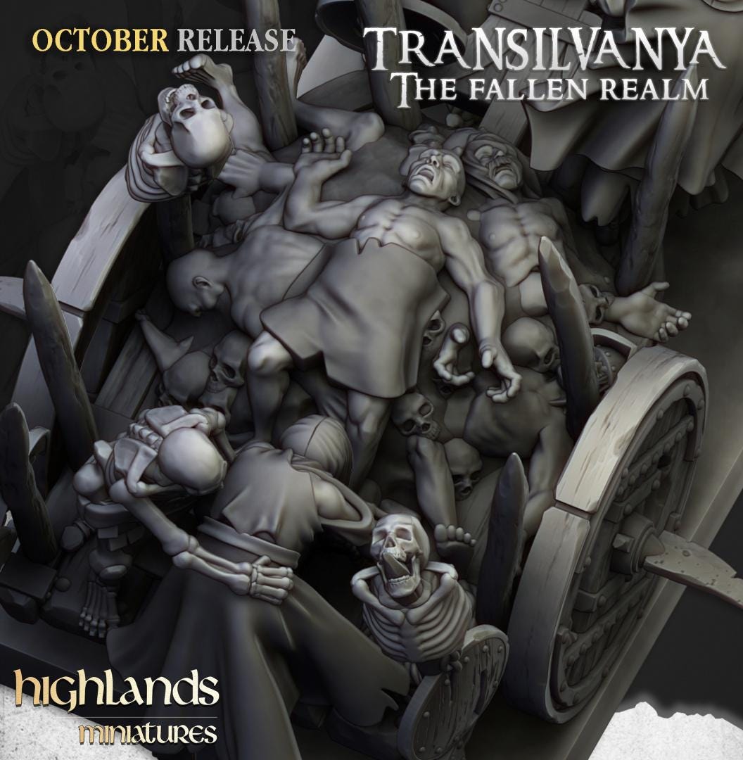 Corpse Cart with Crew Highland Miniatures Transilvanya Undead Various Scales (US tariffs are pre-paid by us)