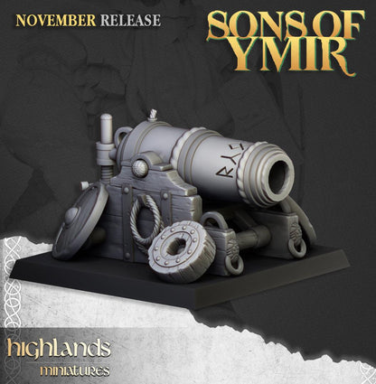 Dwarf Artillery with Crew, Cannon, Flamethrower, Organ Gun Highland Miniatures Various Scales (US tariffs are pre-paid by us)