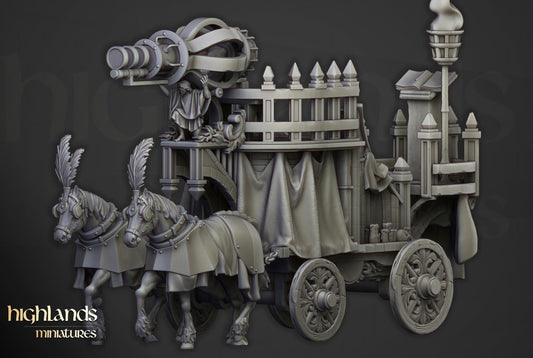 Arcane Cannon on Chariot Highland Miniatures Various Scales (US tariffs are pre-paid by us)