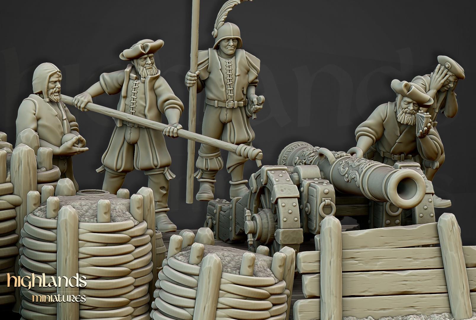 Sunland Artillery Battery with Crew, Cannon, Mortar, Volley Gun Highland Miniatures Various Scales