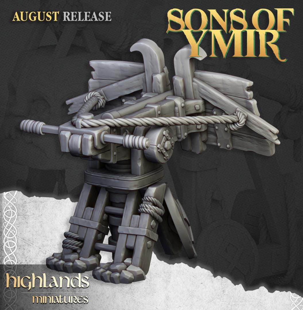 Dwarf Old Siege Engines Ballista with Crew Highland Miniatures Various Scales (US tariffs are pre-paid by us)