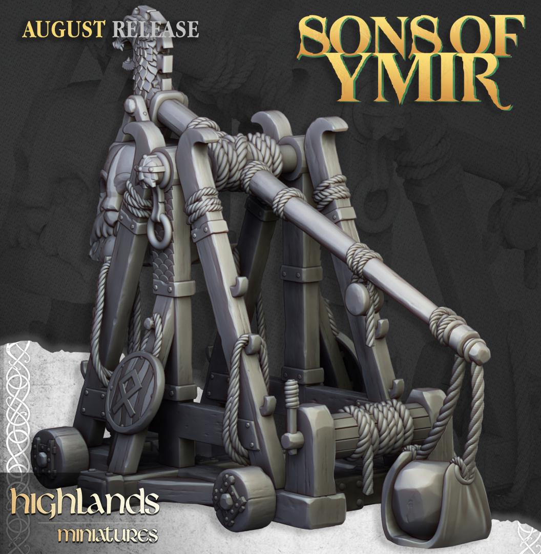 Dwarf Old Siege Engines Catapult with Crew Highland Miniatures Various Scales (US tariffs are pre-paid by us)