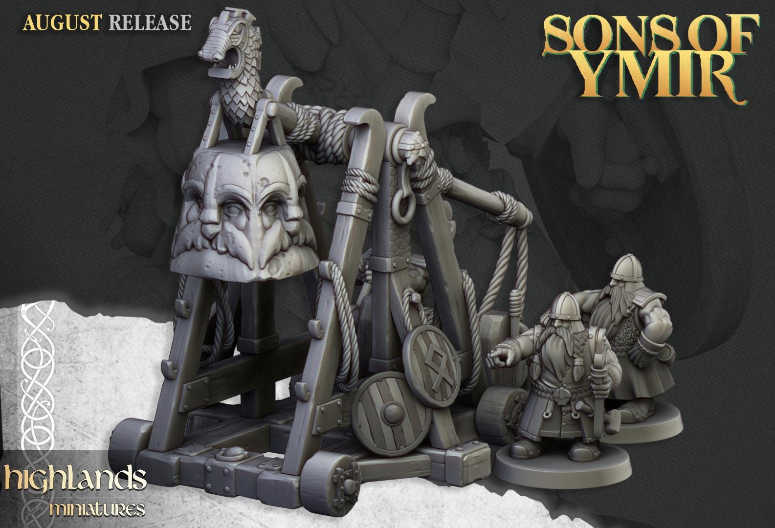 Dwarf Old Siege Engines Catapult with Crew Highland Miniatures Various Scales (US tariffs are pre-paid by us)