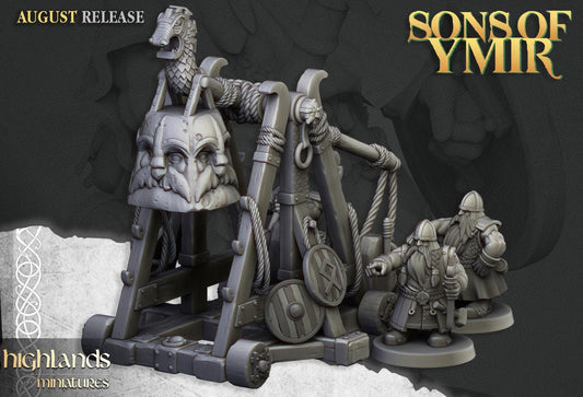 Dwarf Old Siege Engines Catapult with Crew Highland Miniatures Various Scales (US tariffs are pre-paid by us)