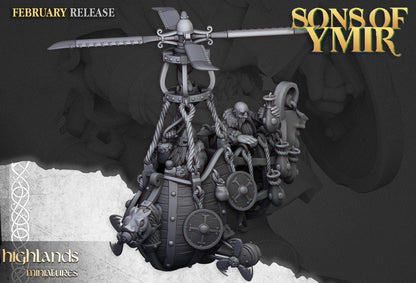 Dwarf Flying Machine with Crew and Scenic Base 4 Variants Highland Miniatures Various Scales (US tariffs are pre-paid by us)