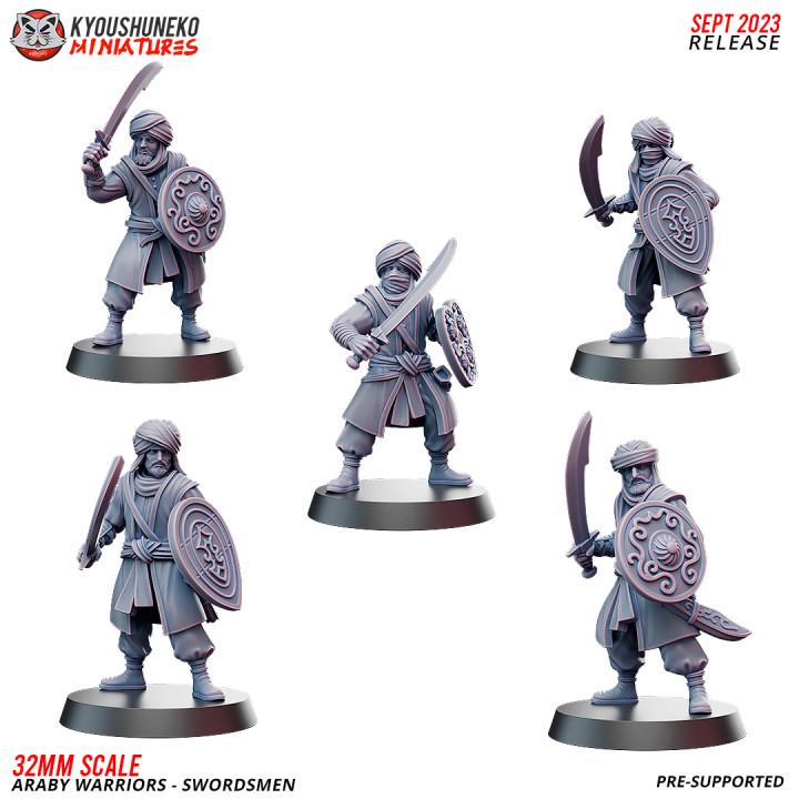 Araby Warriors: Swordsmen with Command Group (10 models) Various Scales Historical Wargaming (US tariffs are pre-paid by us)