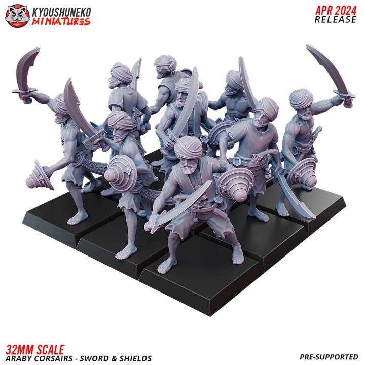 Araby Corsairs Sword and Shield with Command Group (10 models) Various Scales Historical Wargaming (US tariffs are pre-paid by us)