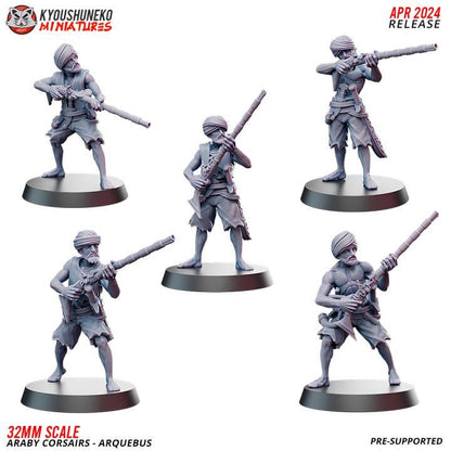 Araby Corsairs Arquebus with Command Group (10 models) Various Scales Historical Wargaming (US tariffs are pre-paid by us)