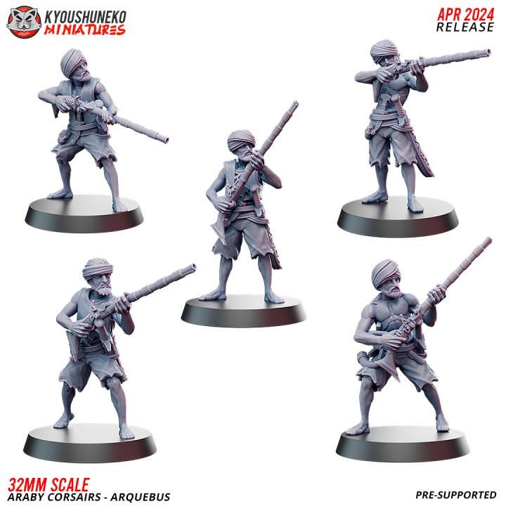 Araby Corsairs Arquebus with Command Group (10 models) Various Scales Historical Wargaming (US tariffs are pre-paid by us)