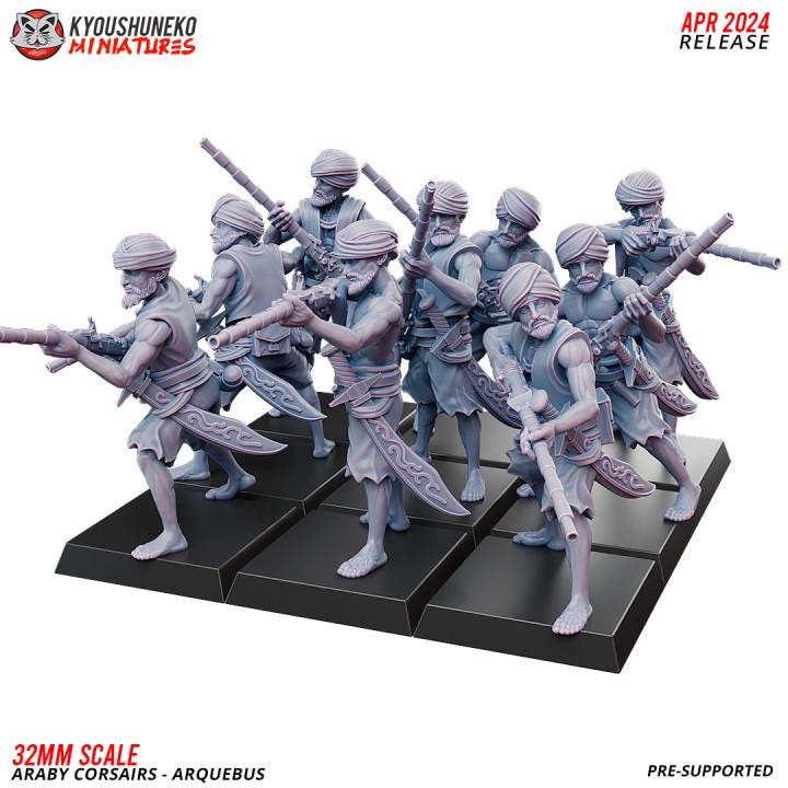 Araby Corsairs Arquebus with Command Group (10 models) Various Scales Historical Wargaming (US tariffs are pre-paid by us)