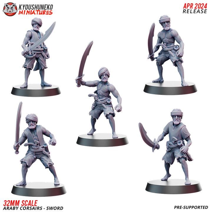 Araby Corsairs Sword and Shield with Command Group (10 models) Various Scales Historical Wargaming (US tariffs are pre-paid by us)