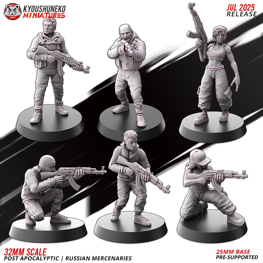 Post Apocalyptic Mercenaries Squad (6 models) Various Scales SF Wargaming (US tariffs are pre-paid by us)