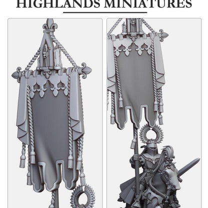 Battle Standard Bearer on Horse with Banner Highland Miniatures Hero Various Scales (US tariffs are pre-paid by us)