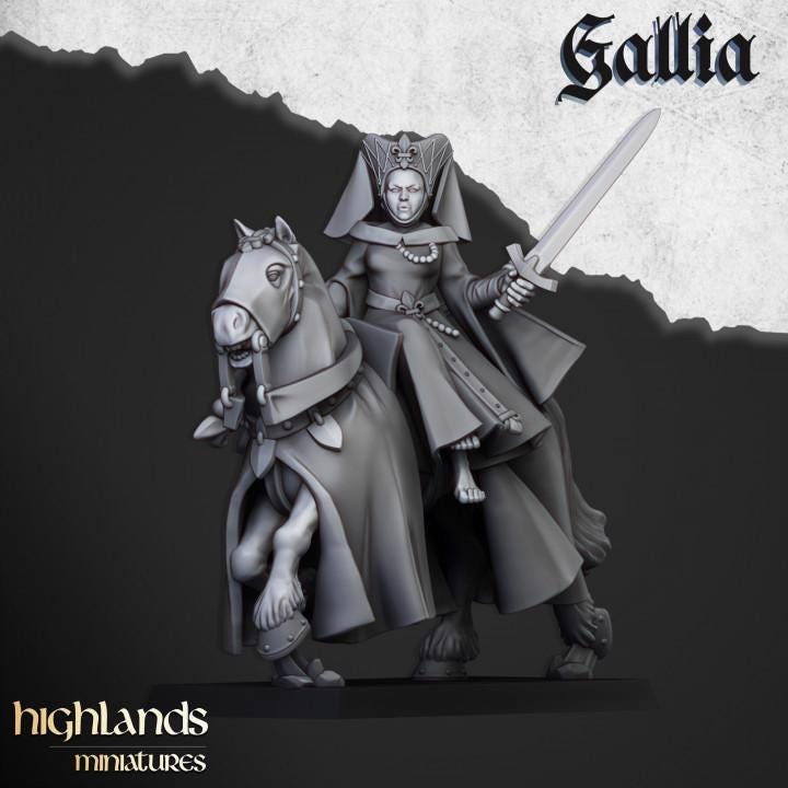 Damsel of Gallia on Horse with Banner Highland Miniatures Hero Various Scales (US tariffs are pre-paid by us)