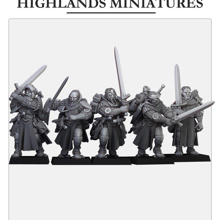 Gallia Dismounted Questing Knights 5 models Highland Miniatures Various Scales (US tariffs are pre-paid by us)