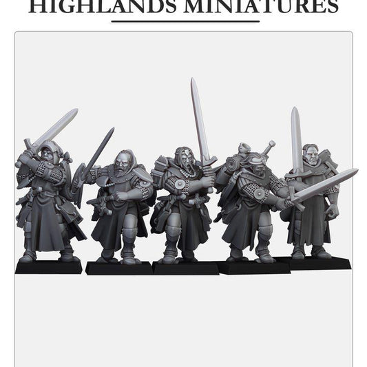 Gallia Dismounted Questing Knights 5 models Highland Miniatures Various Scales (US tariffs are pre-paid by us)