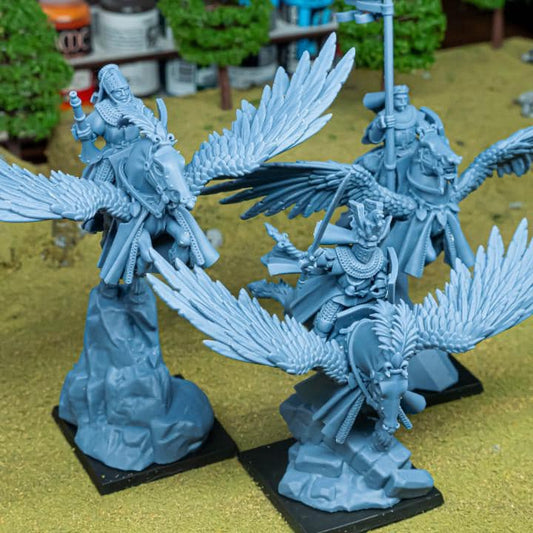 Gallia Knights on Pegasus with Scenic Bases 3 Mounted models Highland Miniatures Various Scales (US tariffs are pre-paid by us)