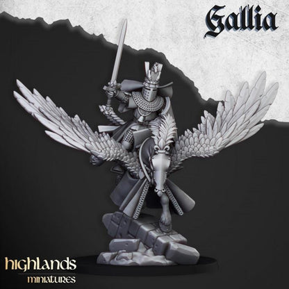 Gallia Knights on Pegasus with Scenic Bases 3 Mounted models Highland Miniatures Various Scales (US tariffs are pre-paid by us)