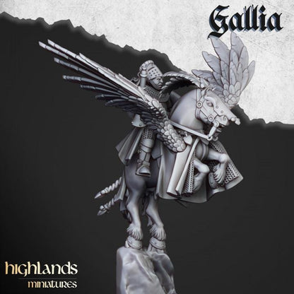 Gallia Knights on Pegasus with Scenic Bases 3 Mounted models Highland Miniatures Various Scales (US tariffs are pre-paid by us)