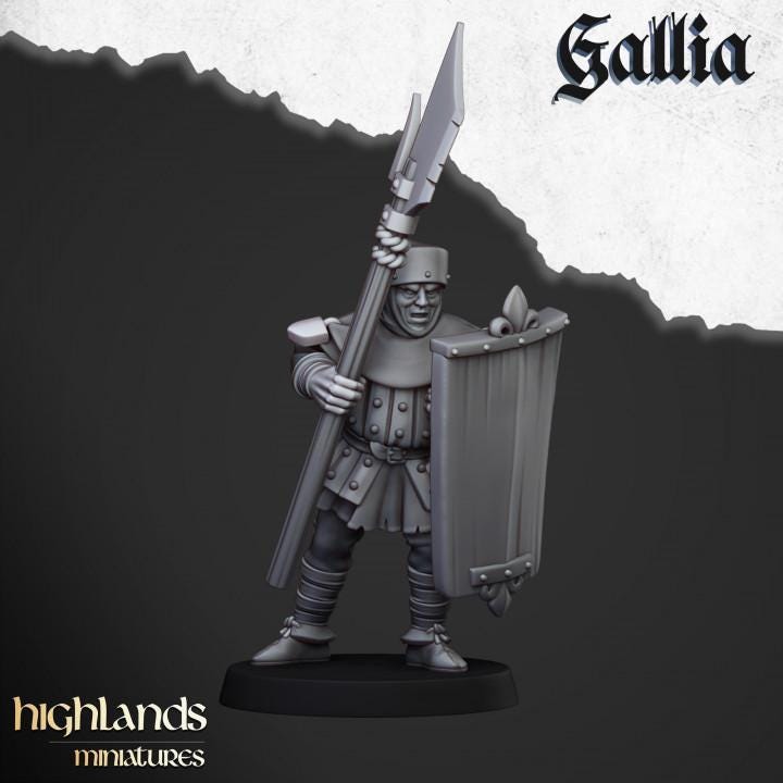Gallia Men at Arms with Command Group 10 models Highland Miniatures Various Scales (US tariffs are pre-paid by us)