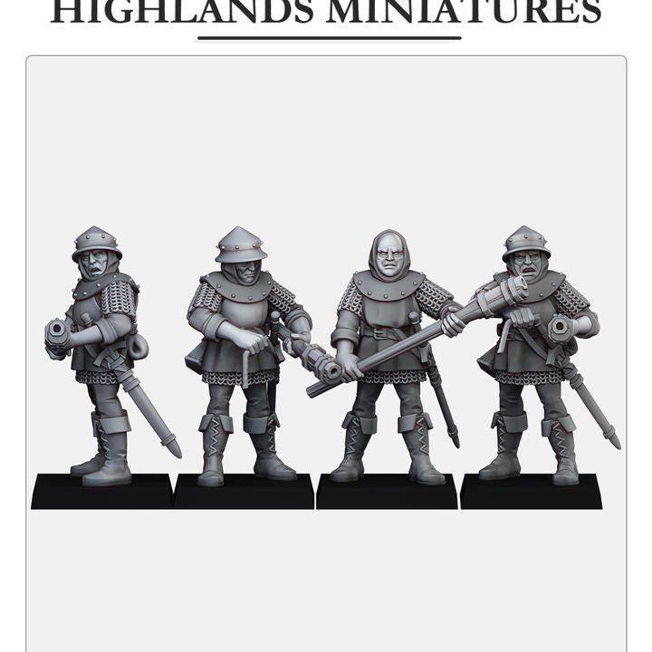 Gallia Handgunners Crossbowmen with Command Group 10 models Highland Miniatures Various Scales (US tariffs are pre-paid by us)