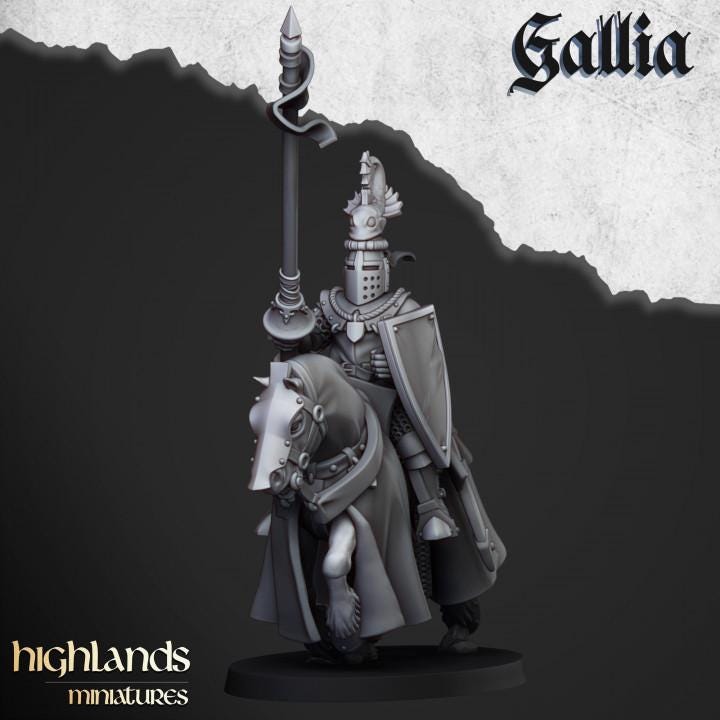 Knights of Gallia with Command Group 10 models Highland Miniatures Cavalry Various Scales (US tariffs are pre-paid by us)