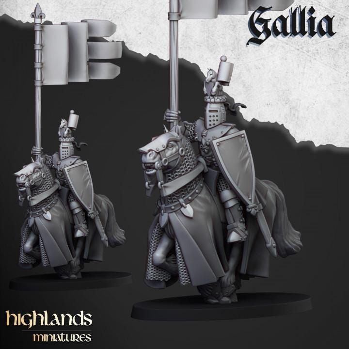 Knights of Gallia with Command Group 10 models Highland Miniatures Cavalry Various Scales (US tariffs are pre-paid by us)