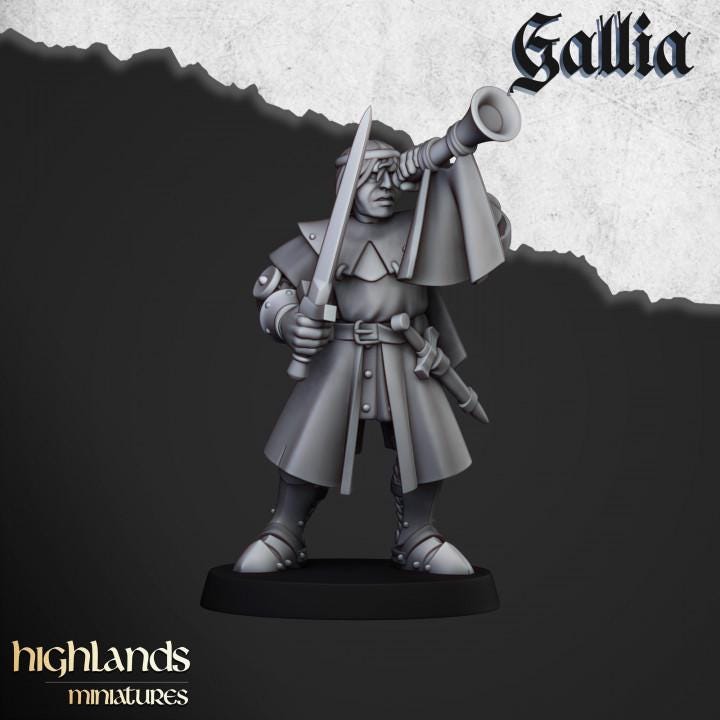 Knights of Gallia on Foot with Command Group 10 models Highland Miniatures Various Scales (US tariffs are pre-paid by us)