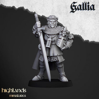 Knights of Gallia on Foot with Command Group 10 models Highland Miniatures Various Scales (US tariffs are pre-paid by us)