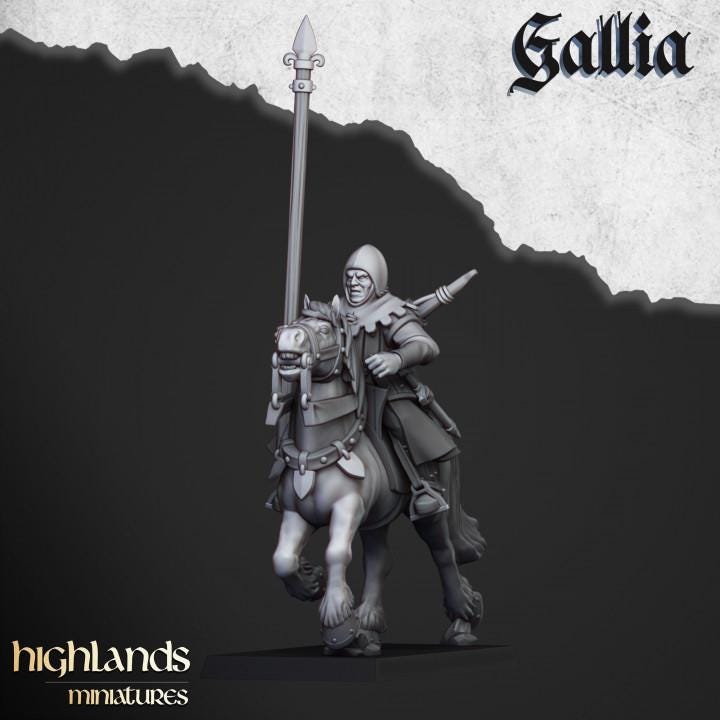 Mounted Men at Arms with Command Group 10 models Highland Miniatures Gallia Cavalry Various Scales (US tariffs are pre-paid by us)