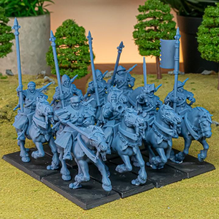 Mounted Men at Arms with Command Group 10 models Highland Miniatures Gallia Cavalry Various Scales (US tariffs are pre-paid by us)