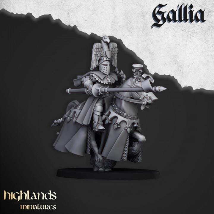 Royal Knights of Gallia with Command Group 10 models Highland Miniatures Cavalry Various Scales (US tariffs are pre-paid by us)