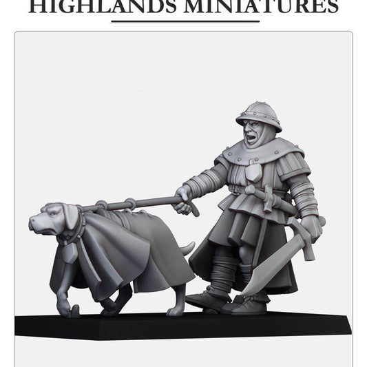 Man at Arm holding Dog Highland Miniatures Various Scales (US tariffs are pre-paid by us)