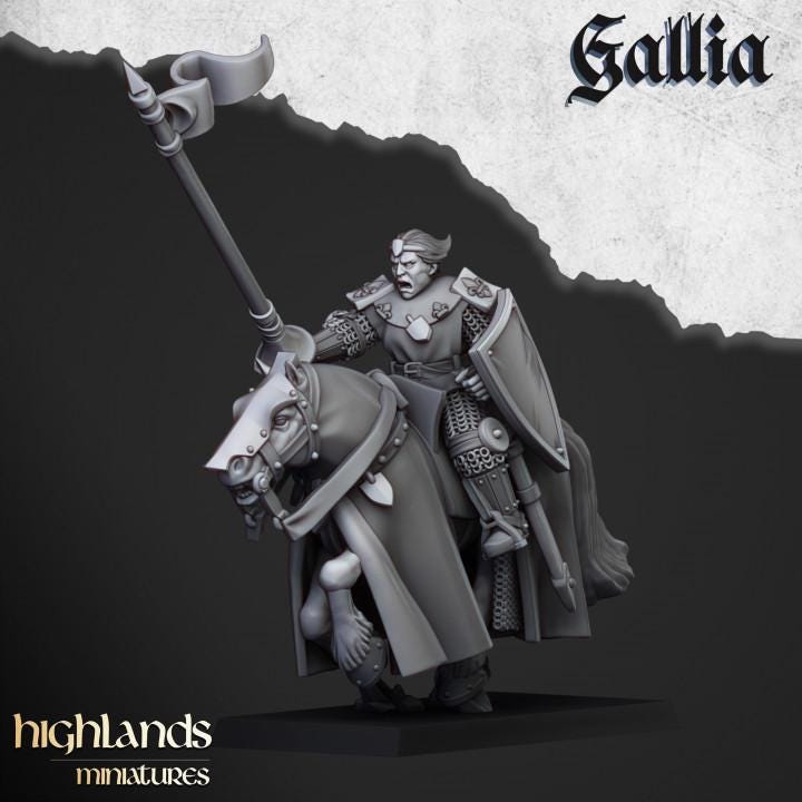 Young Knights of Gallia with Command Group 10 models Highland Miniatures Cavalry Various Scales (US tariffs are pre-paid by us)