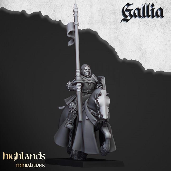 Young Knights of Gallia with Command Group 10 models Highland Miniatures Cavalry Various Scales (US tariffs are pre-paid by us)