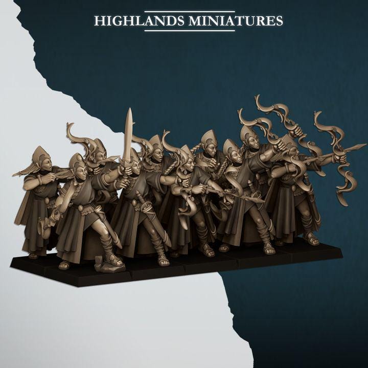 Aegean Elves Maids with Bows 10 models Highland Miniatures Various Scales (US tariffs are pre-paid by us)