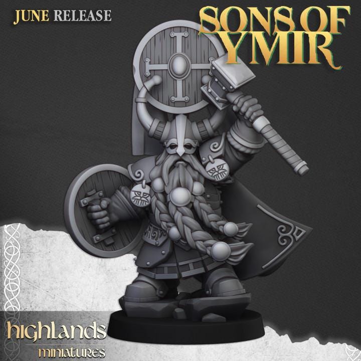 Dwarf Prince with Hammer and Shield Highland Miniatures Hero Various Scales (US tariffs are pre-paid by us)