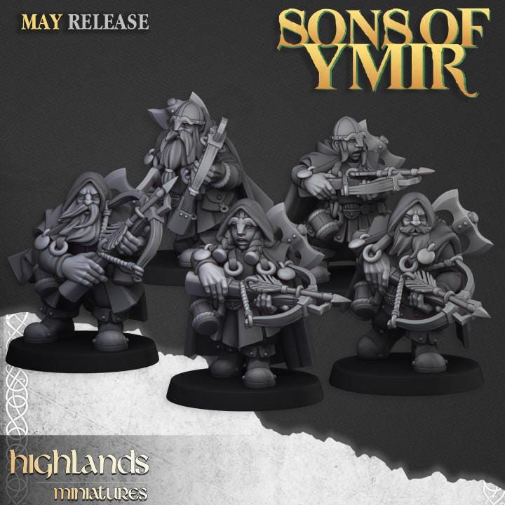 Dwarf Rangers 4 Variants with Command Group 10 models Highland Miniatures Various Scales (US tariffs are pre-paid by us)