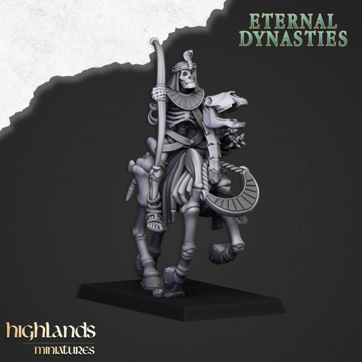 Eternal Ancient Skeletal Cavalry with Bows and Command Group 10 models Highland Miniatures Cavalry Various Scales