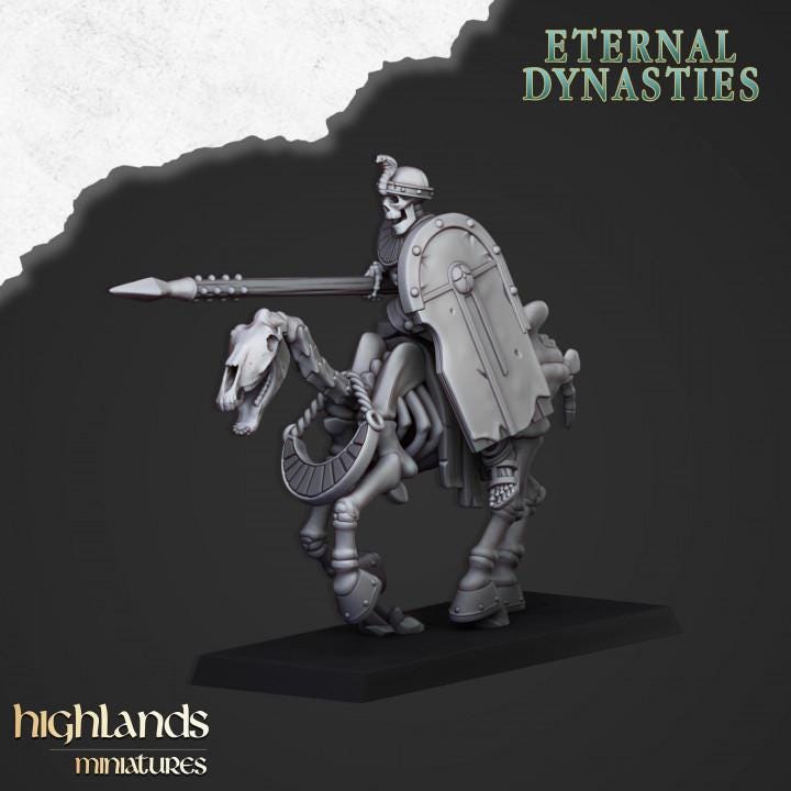 Eternal Ancient Skeletal Cavalry with Spears and Command Group 10 models Highland Miniatures Cavalry Various Scales