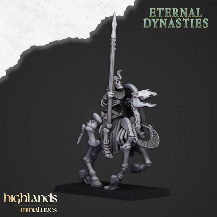 Eternal Ancient Skeletal Cavalry with Spears and Command Group 10 models Highland Miniatures Cavalry Various Scales