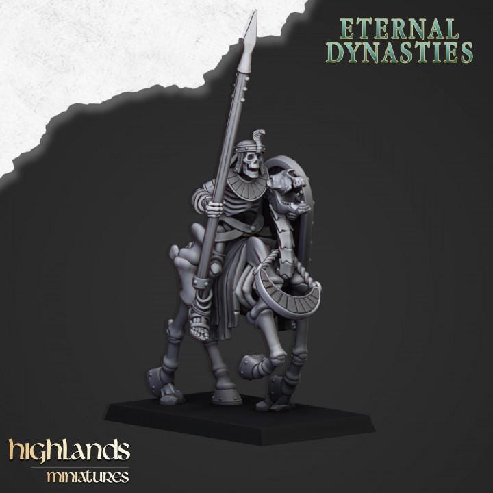 Eternal Ancient Skeletal Cavalry with Spears and Command Group 10 models Highland Miniatures Cavalry Various Scales
