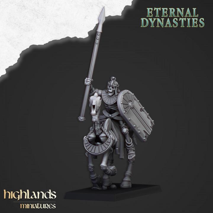 Eternal Ancient Skeletal Cavalry with Spears and Command Group 10 models Highland Miniatures Cavalry Various Scales