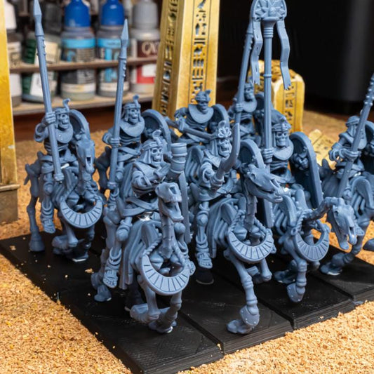 Eternal Ancient Skeletal Cavalry with Spears and Command Group 10 models Highland Miniatures Cavalry Various Scales