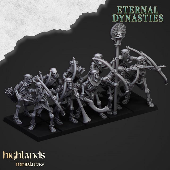 Eternal Ancient Skeletons with Bows Unit with Command Group 10 models Highland Miniatures Various Scales (US tariffs are pre-paid by us)