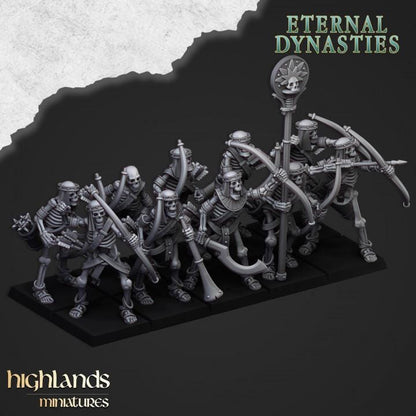 Eternal Ancient Skeletons with Bows Unit with Command Group 10 models Highland Miniatures Various Scales (US tariffs are pre-paid by us)