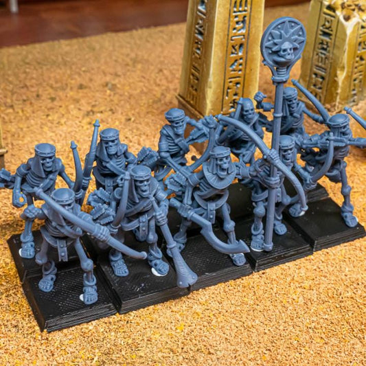 Eternal Ancient Skeletons with Bows Unit with Command Group 10 models Highland Miniatures Various Scales (US tariffs are pre-paid by us)
