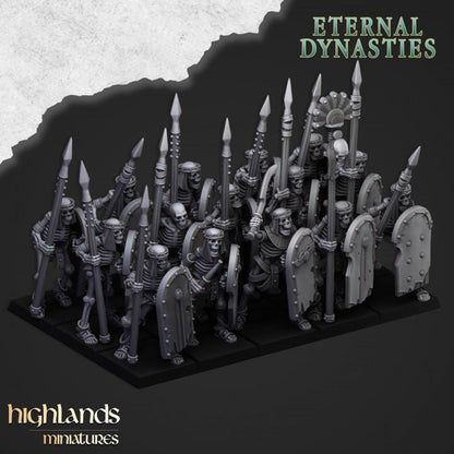 Eternal Ancient Skeletons with Spears Unit and Command Group 10 models Highland Miniatures Various Scales (US tariffs are pre-paid by us)