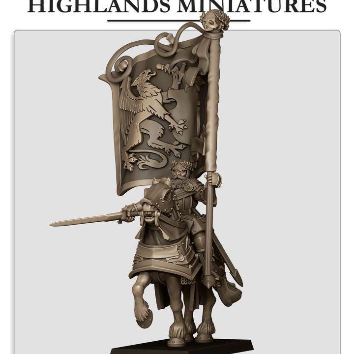 Sunland Battle Standard Bearer on Horse Highland Miniatures Hero Various Scales (US tariffs are pre-paid by us)