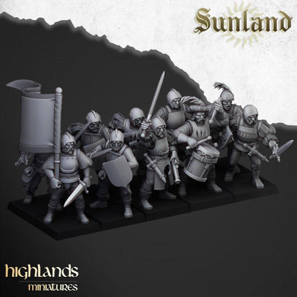 Sunland Troops with Swords and Command Group 10 models Highland Miniatures Various Scales (US tariffs are pre-paid by us)